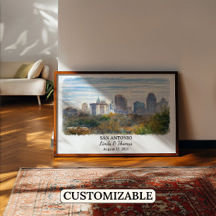 San Antonio Texas Affisch, Akvarell, Anpassad Poster