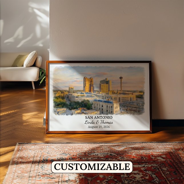 San Antonio Texas Affisch, Akvarell, Anpassad Poster (Skapare uppladdad)