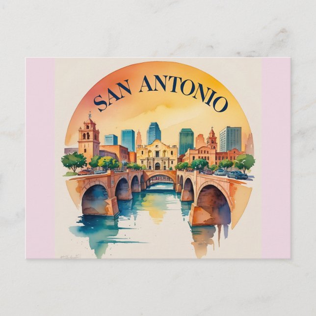 San Antonio Texas akvarell stadssiluett Vykort (Framsida)