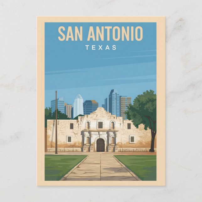 San Antonio, Texas, Alamo Uppdrag Vykort (Framsida)