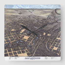 San Antonio, Texas, Antique Aerial City Karta, 187 Fyrkantig Klocka