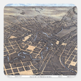 San Antonio, Texas, Antique Aerial City Karta, 187 Fyrkantigt Klistermärke
