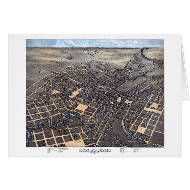 San Antonio, Texas, Antique Aerial City Karta, 187 Hälsningskort (Framsidan Horizontal)