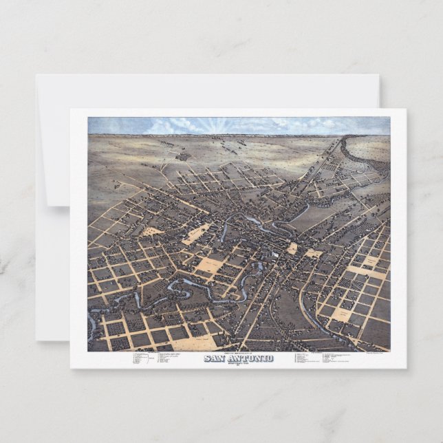 San Antonio, Texas, Antique Aerial City Karta, 187 Inbjudningar (Framsida)