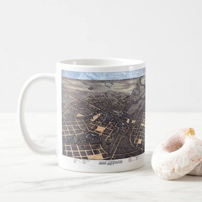 San Antonio, Texas, Antique Aerial City Karta, 187 Kaffemugg (Med munk)