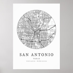 San Antonio Texas City Karta Poster
