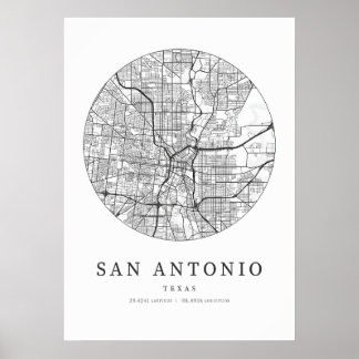 San Antonio Texas City Karta Poster