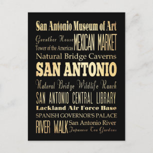 San Antonio Texas City State Typography Art Vykort