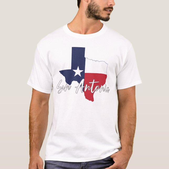 San Antonio, Texas Flagga Karta Manar White T Shirt (Framsida)