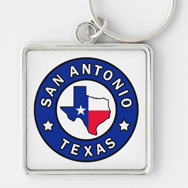 San Antonio Texas Fyrkantig Silverfärgad Nyckelring (Framsidan)