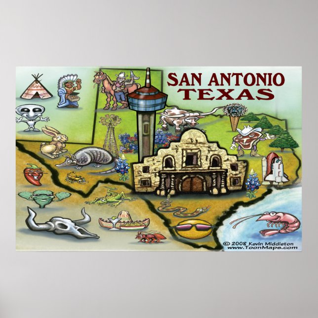 San Antonio TEXAS Karta Poster (Framsidan)