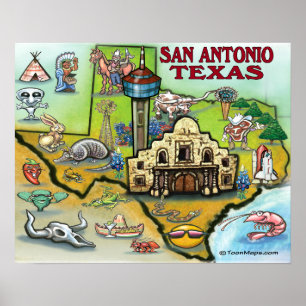 San Antonio TEXAS Karta Poster