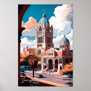 San Antonio Texas konst vintage reseskiss illustra Poster