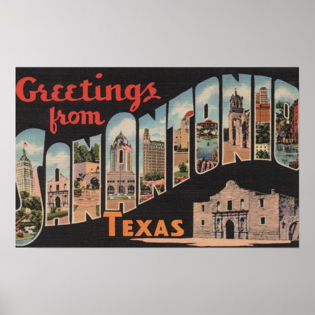 San Antonio, Texas - Large Brev Scenes Poster (Framsidan)