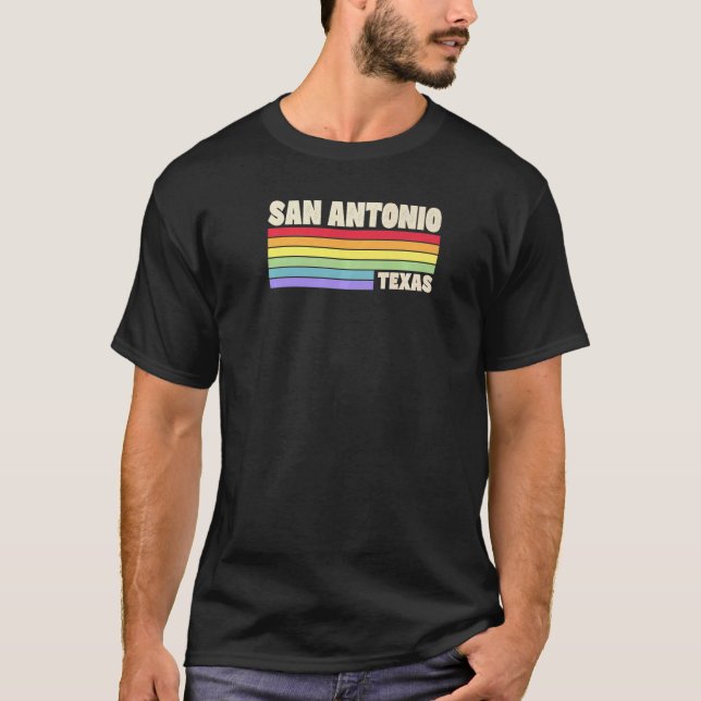 San Antonio Texas Pride Rainbow Flagga Gay pride M T Shirt (Framsida)
