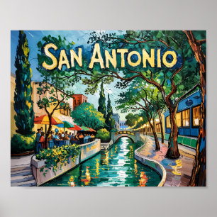 San Antonio Texas River Walk Van Gogh Levande Stad Poster