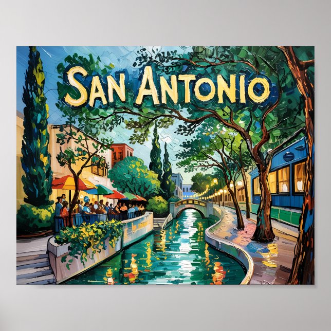 San Antonio Texas River Walk Van Gogh Levande Stad Poster (Framsidan)