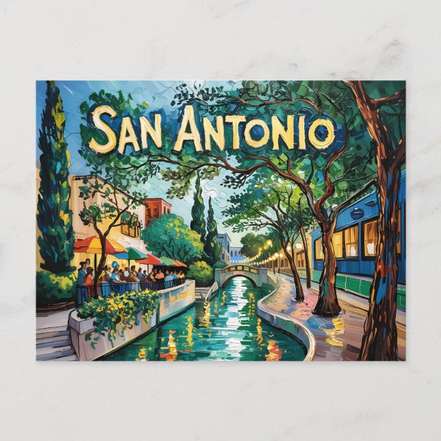 San Antonio Texas River Walk Van Gogh Vibrant City Vykort (Framsida)