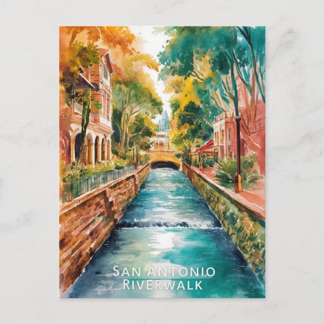 San Antonio, Texas, Rivergång Watercolor Painting Vykort (Framsida)
