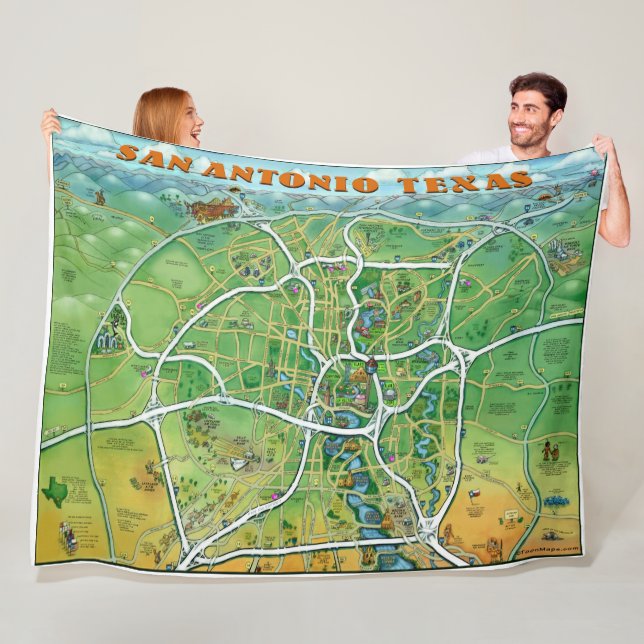 San Antonio Texas Roligt Karta Fleecefilt (På plats)