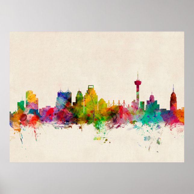 San Antonio Texas Skyline Cityscape Poster (Framsidan)