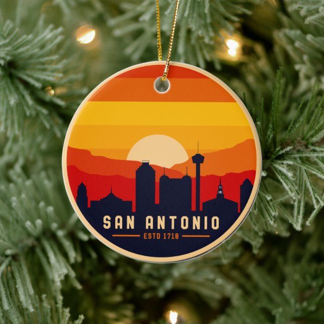 San Antonio Texas Skyline Cityscape Souvenir Julgransprydnad Keramik (Träd)