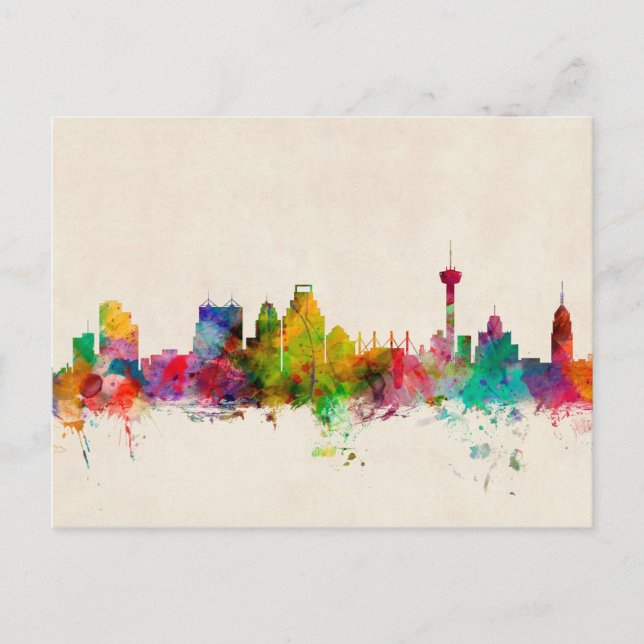 San Antonio Texas Skyline Cityscape Vykort (Framsida)