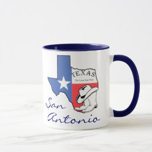 San Antonio Texas State Karta, Star, Boots, Hat Mu Mugg