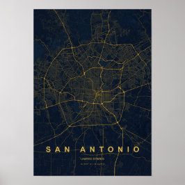 San Antonio Texas Stiliserad Karttryck Poster