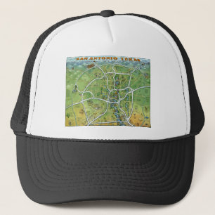 San Antonio Texas Tecknad Karta Truckerkeps