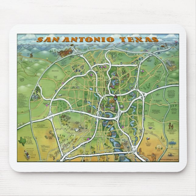 San Antonio Texas tecknadkarta Musmatta (Framsidan)