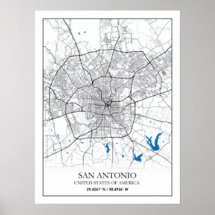 San Antonio Texas USA City Travel City Karta Poster