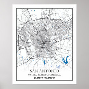 San Antonio Texas USA City Travel City Karta Poster