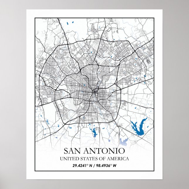 San Antonio Texas USA City Travel City Karta Poster (Framsidan)