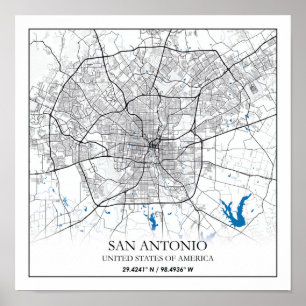 San Antonio Texas USA City Travel City Karta Poster