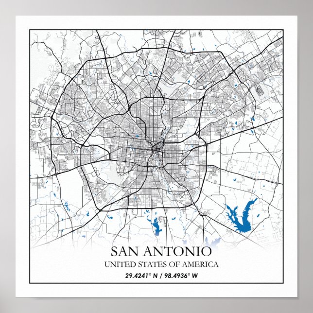 San Antonio Texas USA City Travel City Karta Poster (Framsidan)