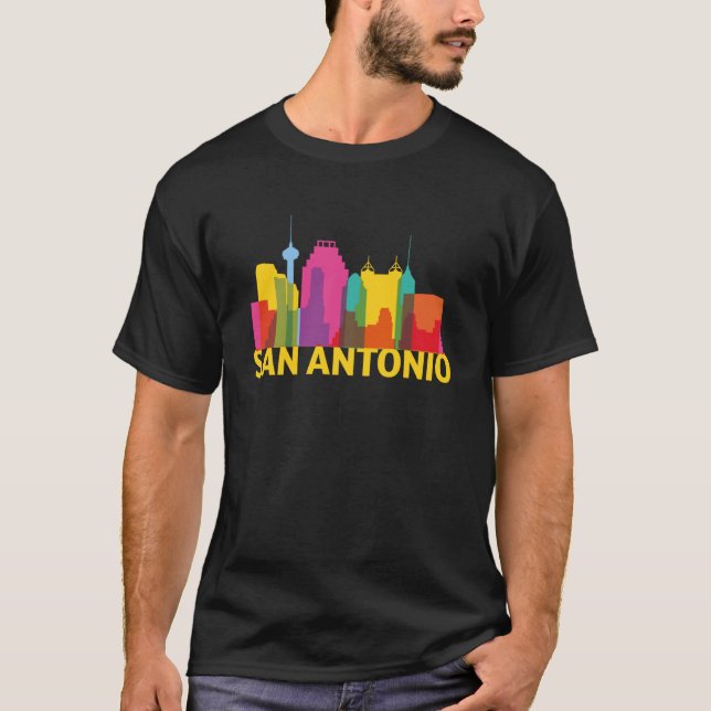 San Antonio Texas USA Skyline Silhouette Outline S T Shirt (Framsida)