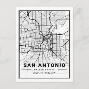 San Antonio Texas USA Travel City Karta Poster Vykort