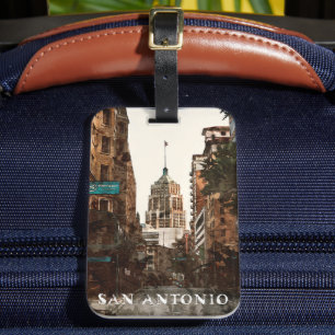 San Antonio Texas Vintage City Travel Watercolor Bagagebricka