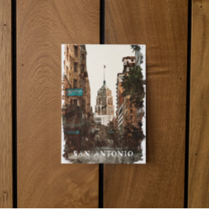 San Antonio Texas Vintage City Travel Watercolor Vykort