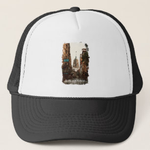 San Antonio Texas Vintage Stad Resa Akvarell Keps