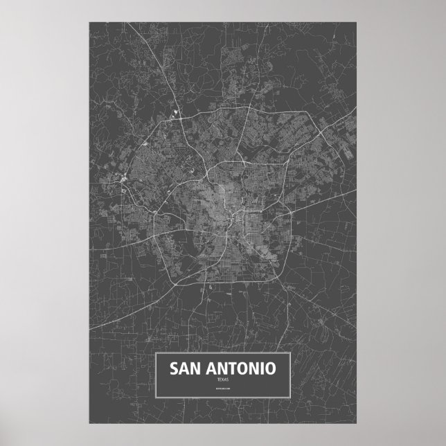 San Antonio, Texas (vit på svart) Poster (Framsidan)