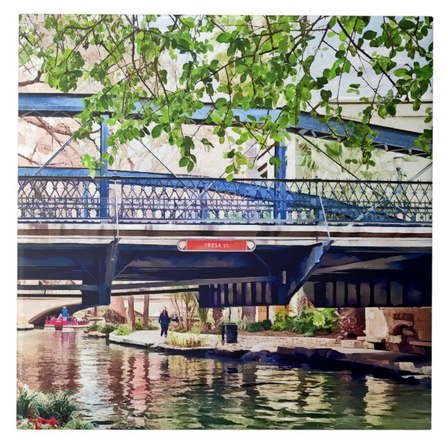 San Antonio TX - Bron över Paseo Del Rio Kakelplatta (Framsidan)