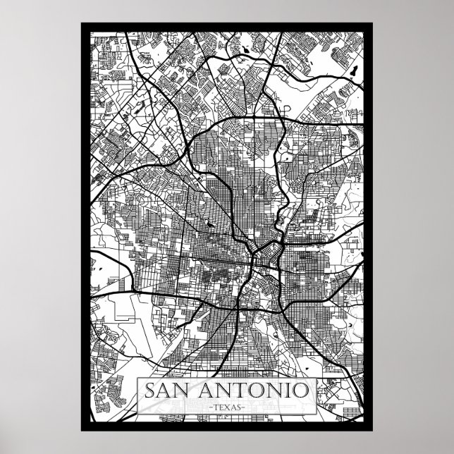 San Antonio USA Stadskarta Poster (Framsidan)