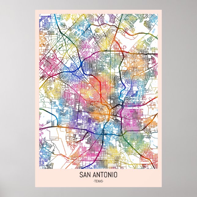 San Antonio USA Stadskarta Poster (Framsidan)