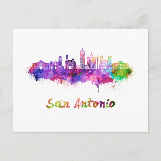 San Antonio V2 skyline in watercolor Vykort (Framsida)