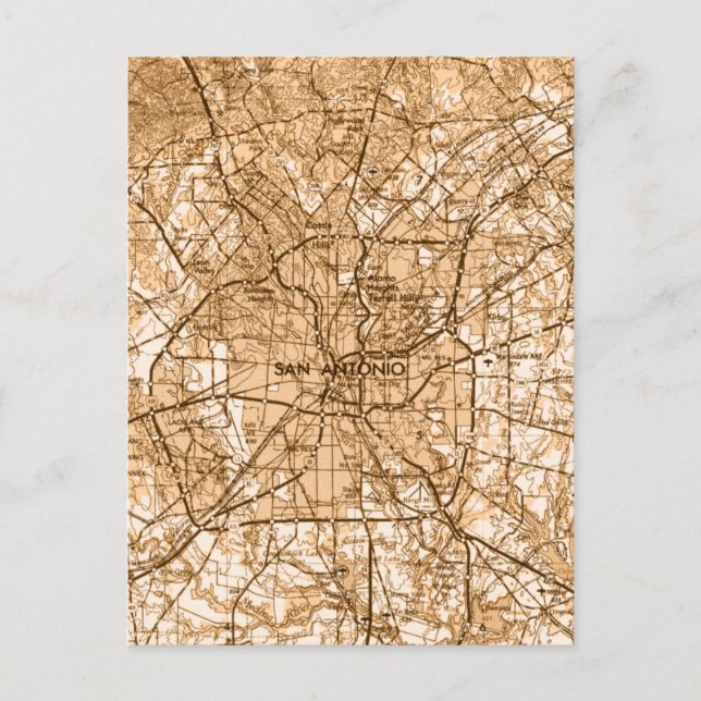 San Antonio Vintage karta Vykort (Framsida)
