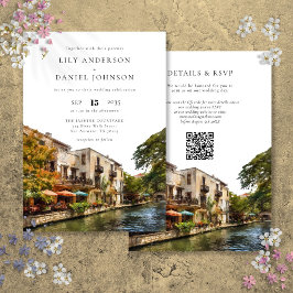 San Antonio Watercolor QR-kod Bröllop Inbjudningar