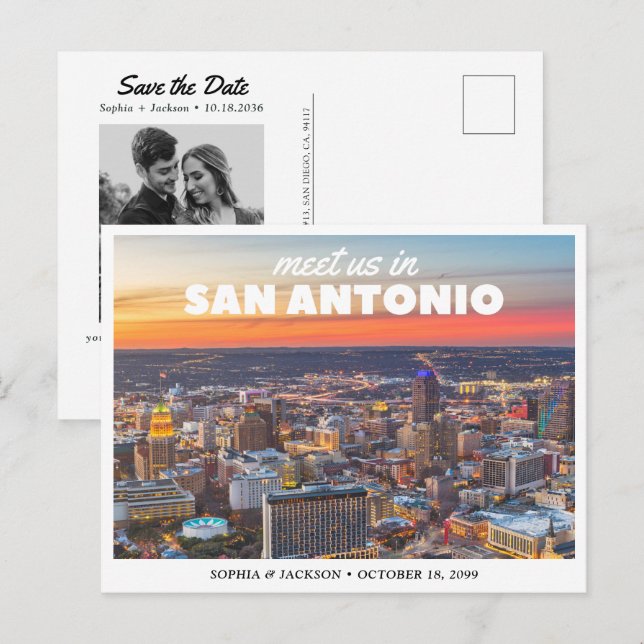 San Antonio Wedding Save the Date Retro Postcard Vykort (Fram/baksida)
