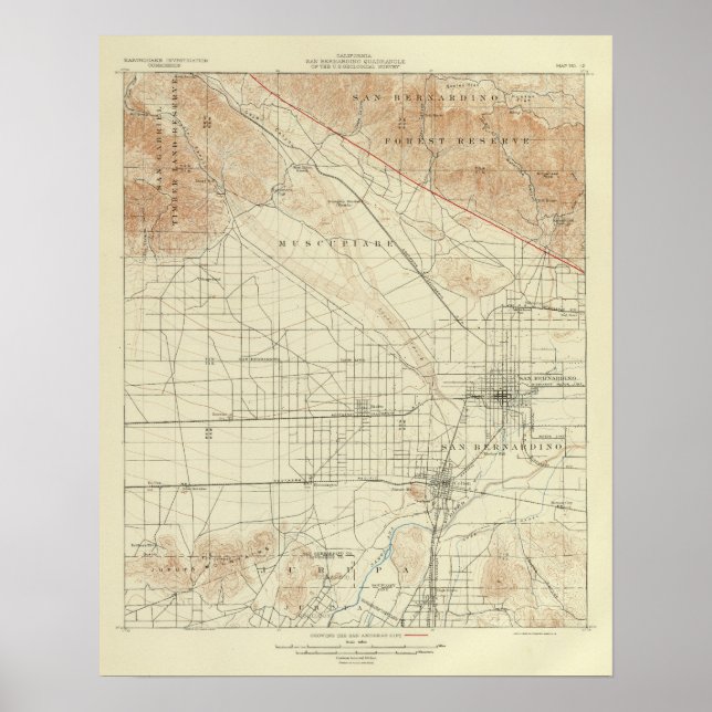 San Bernardino quadrangle som visar San Andreas Ri Poster (Framsidan)